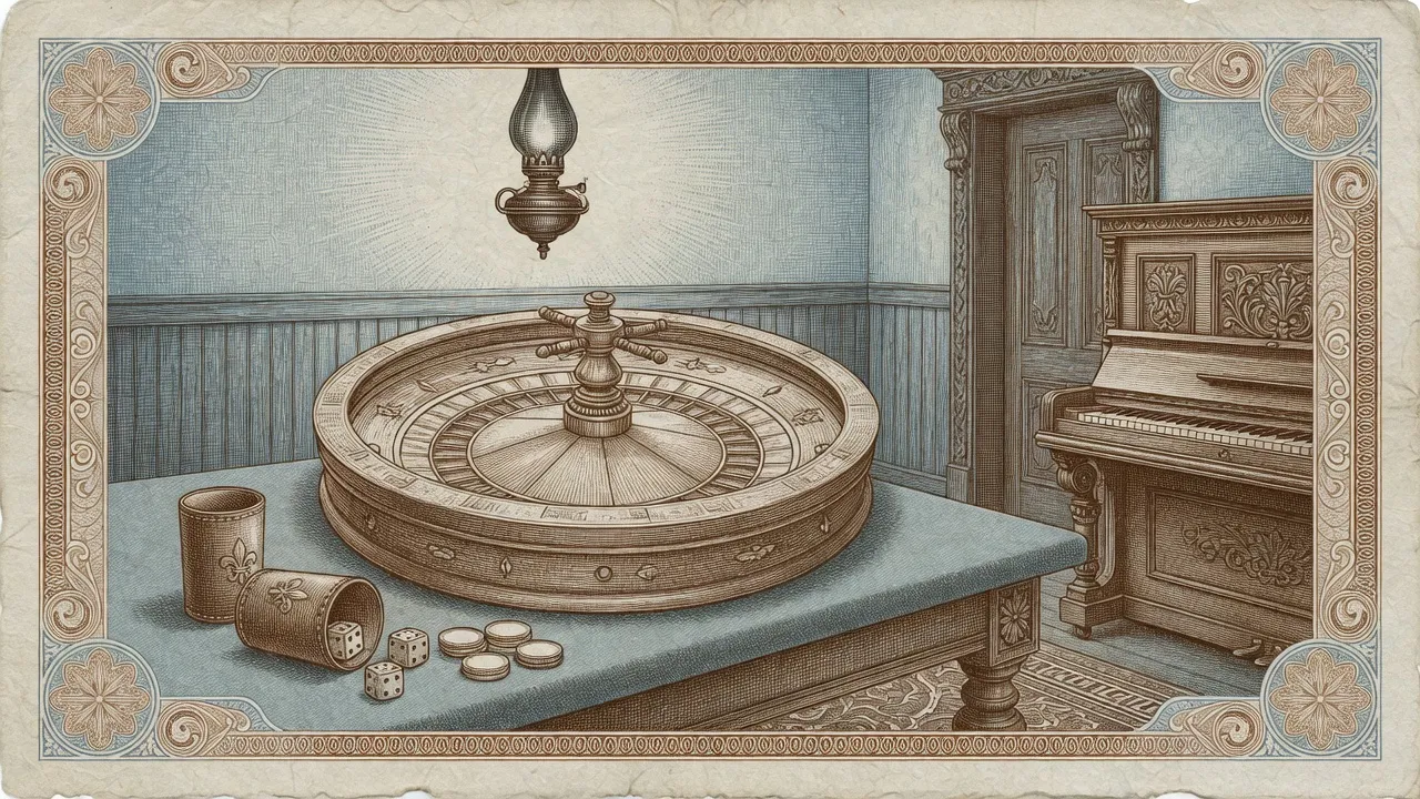 Saloon back room with roulette and dice